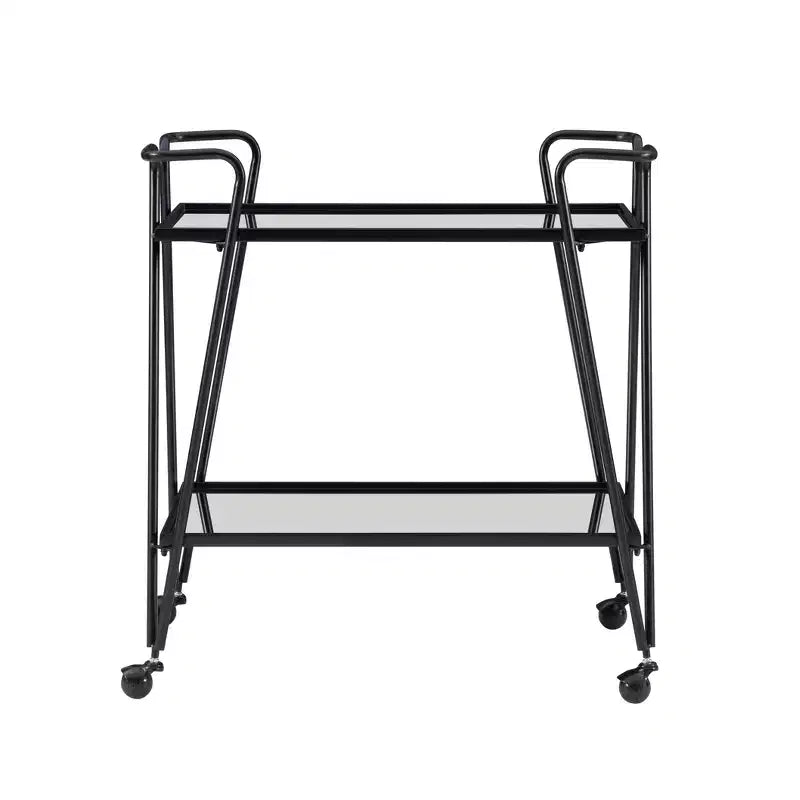 Mid-Century Modern Bar Cart with Wheels and Storage Shelves
