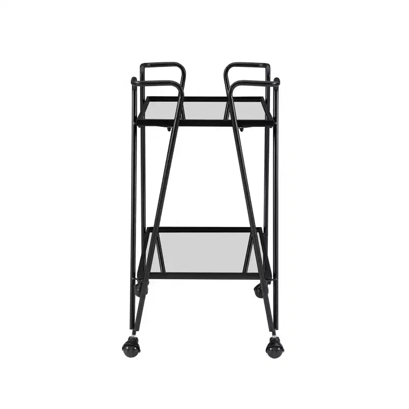 Mid-Century Modern Bar Cart with Wheels and Storage Shelves