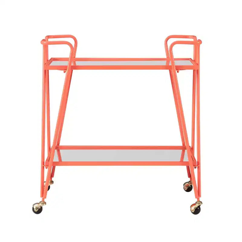 Mid-Century Modern Bar Cart with Wheels and Storage Shelves