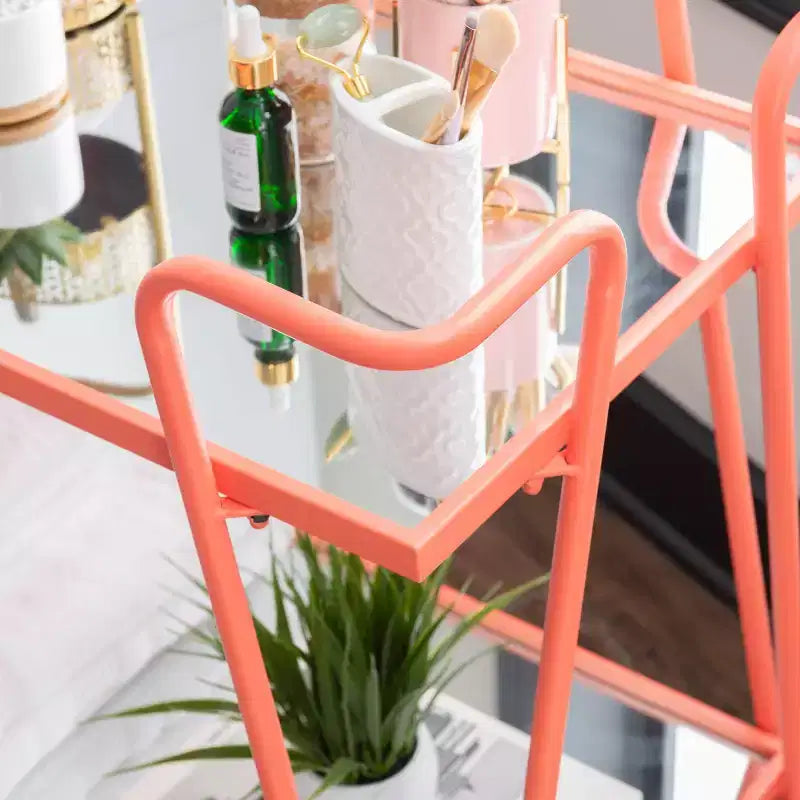 Mid-Century Modern Bar Cart with Wheels and Storage Shelves