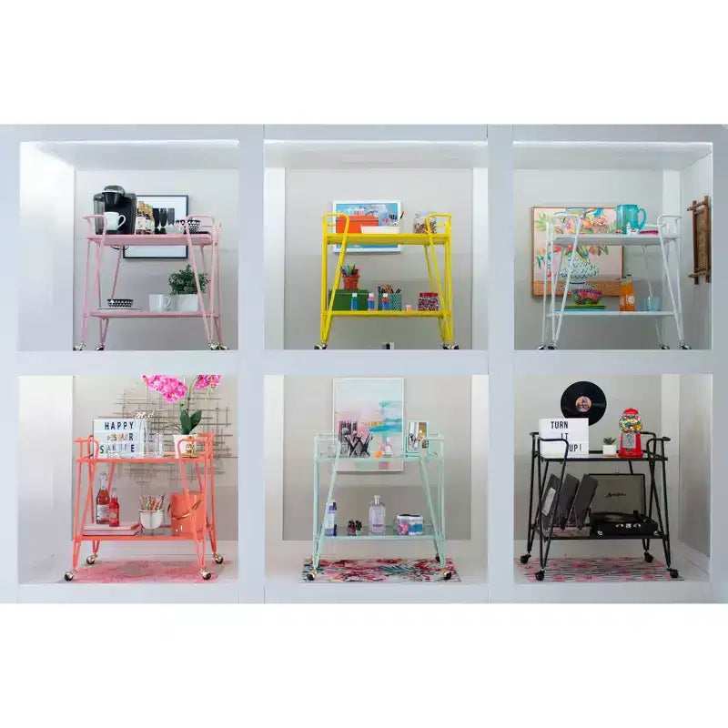 Mid-Century Modern Bar Cart with Wheels and Storage Shelves