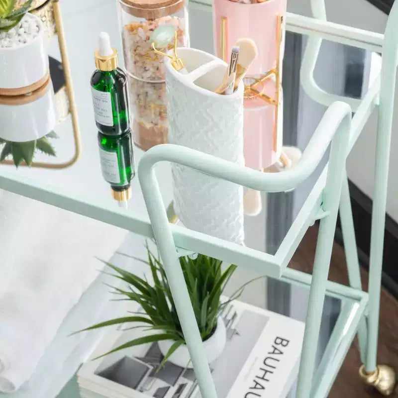 Mid-Century Modern Bar Cart with Wheels and Storage Shelves