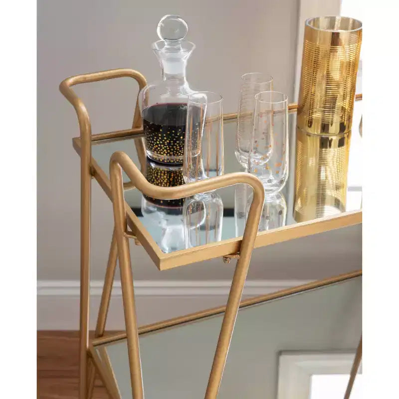 Mid-Century Modern Bar Cart with Wheels and Storage Shelves