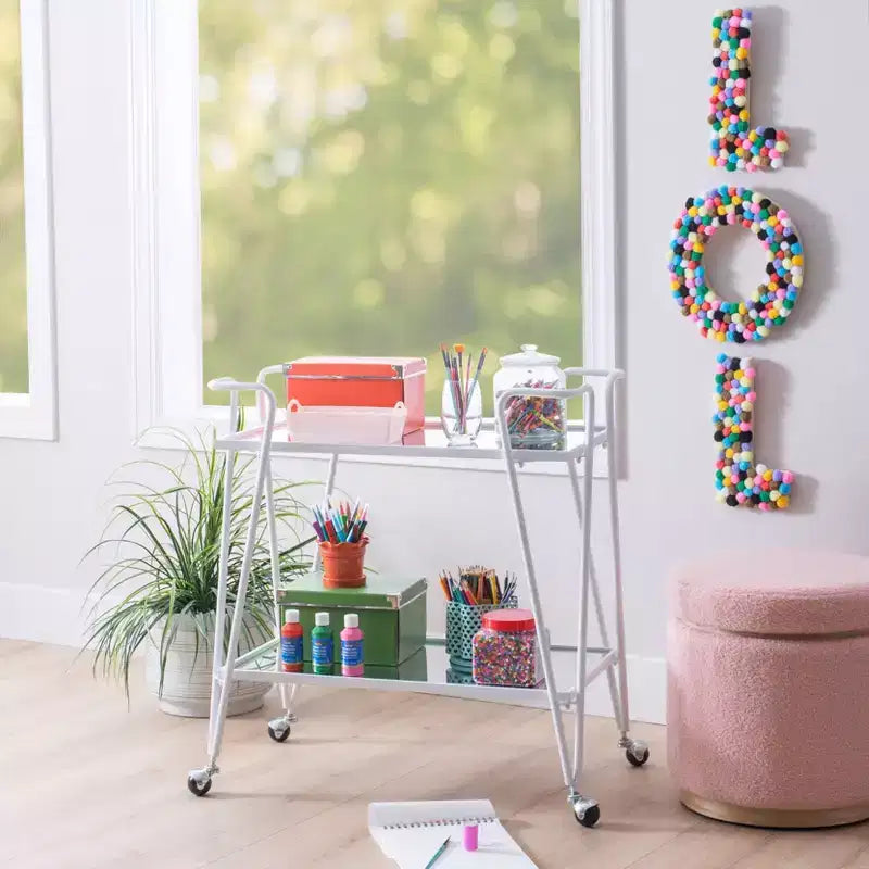 Mid-Century Modern Bar Cart with Wheels and Storage Shelves