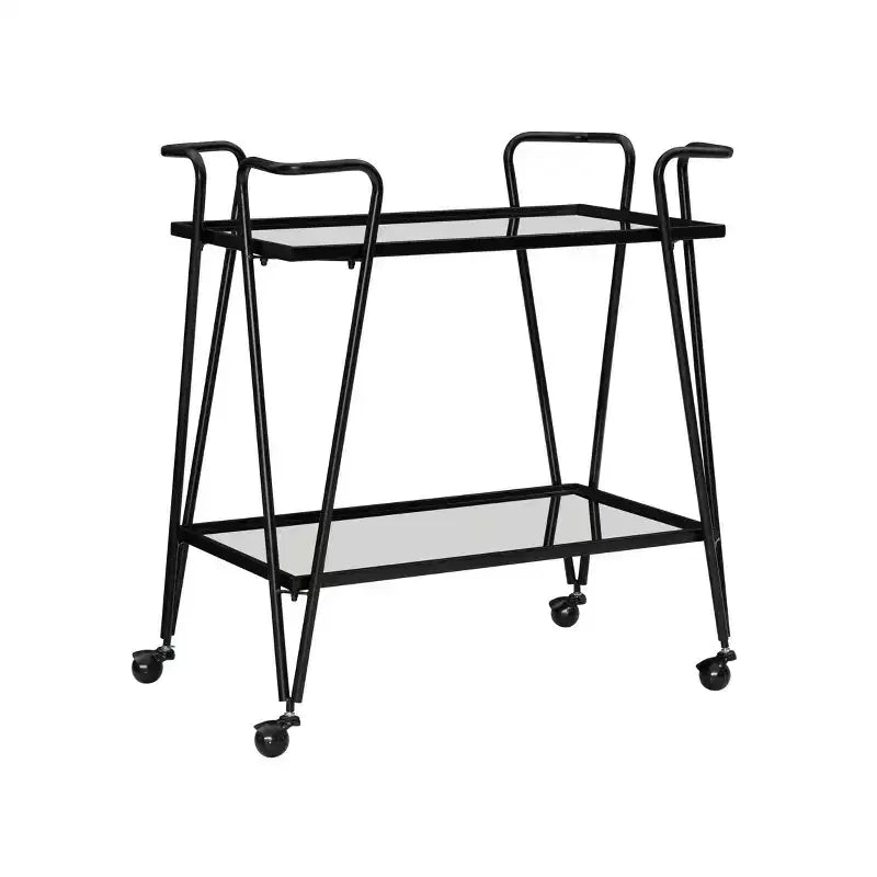 Mid-Century Modern Bar Cart with Wheels and Storage Shelves