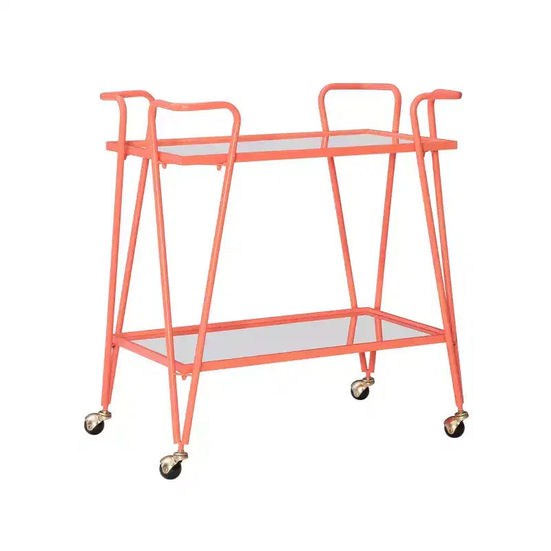 Mid-Century Modern Bar Cart with Wheels and Storage Shelves