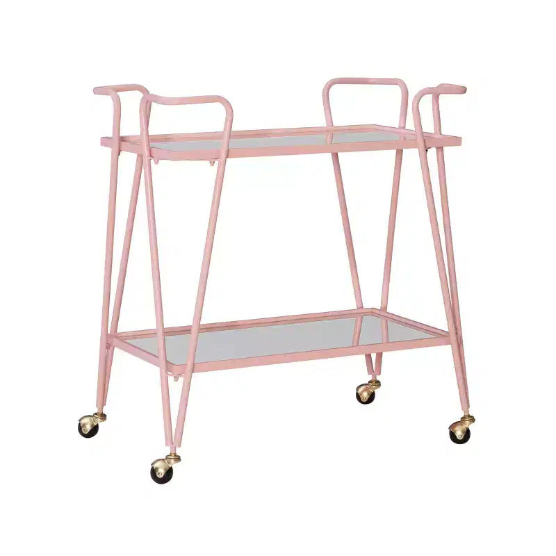 Mid-Century Modern Bar Cart with Wheels and Storage Shelves
