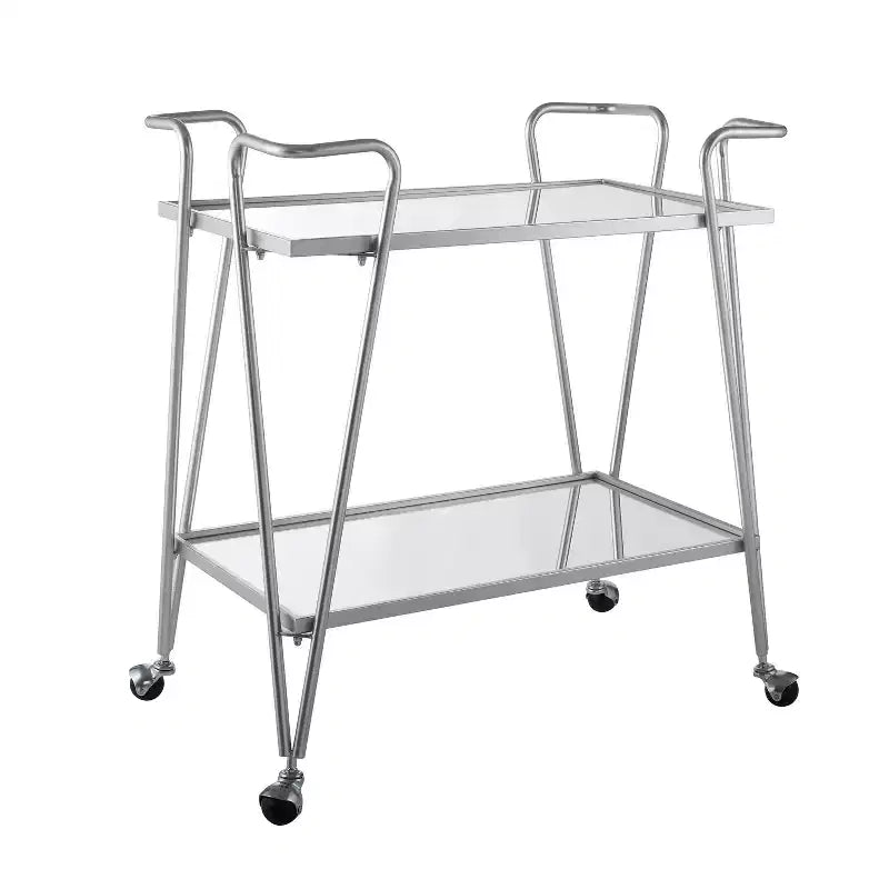 Mid-Century Modern Bar Cart with Wheels and Storage Shelves