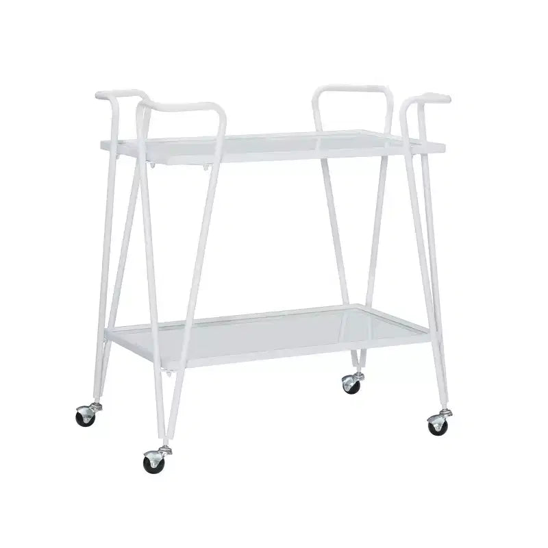 Mid-Century Modern Bar Cart with Wheels and Storage Shelves