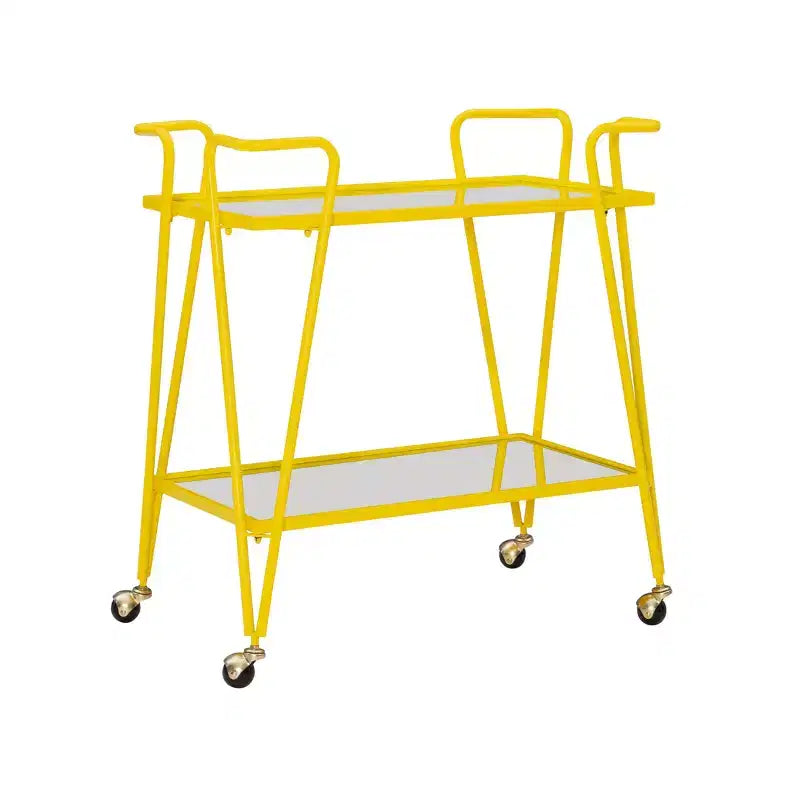 Mid-Century Modern Bar Cart with Wheels and Storage Shelves