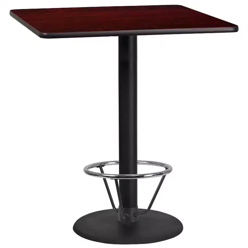 Emma and Oliver 36" Square Laminate Bar Table with 24" Round Foot Ring Base