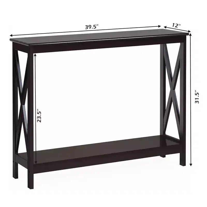 2-Tier Console Table X-Design Bookshelf Sofa Side Accent Table with Shelf - White/Black/Espresso/Wood Grain