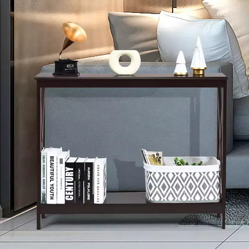 2-Tier Console Table X-Design Bookshelf Sofa Side Accent Table with Shelf - White/Black/Espresso/Wood Grain