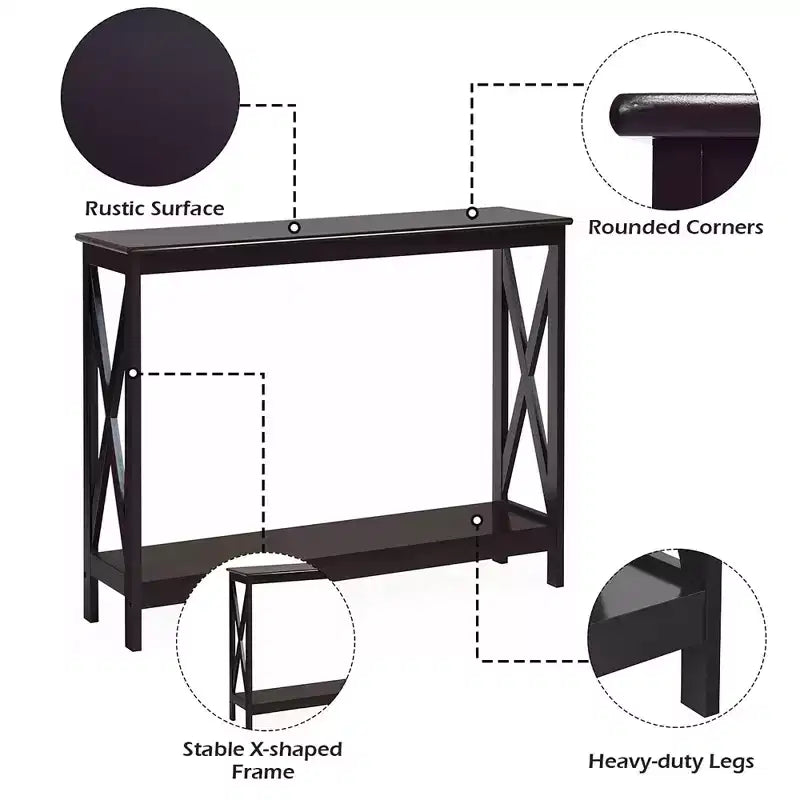 2-Tier Console Table X-Design Bookshelf Sofa Side Accent Table with Shelf - White/Black/Espresso/Wood Grain