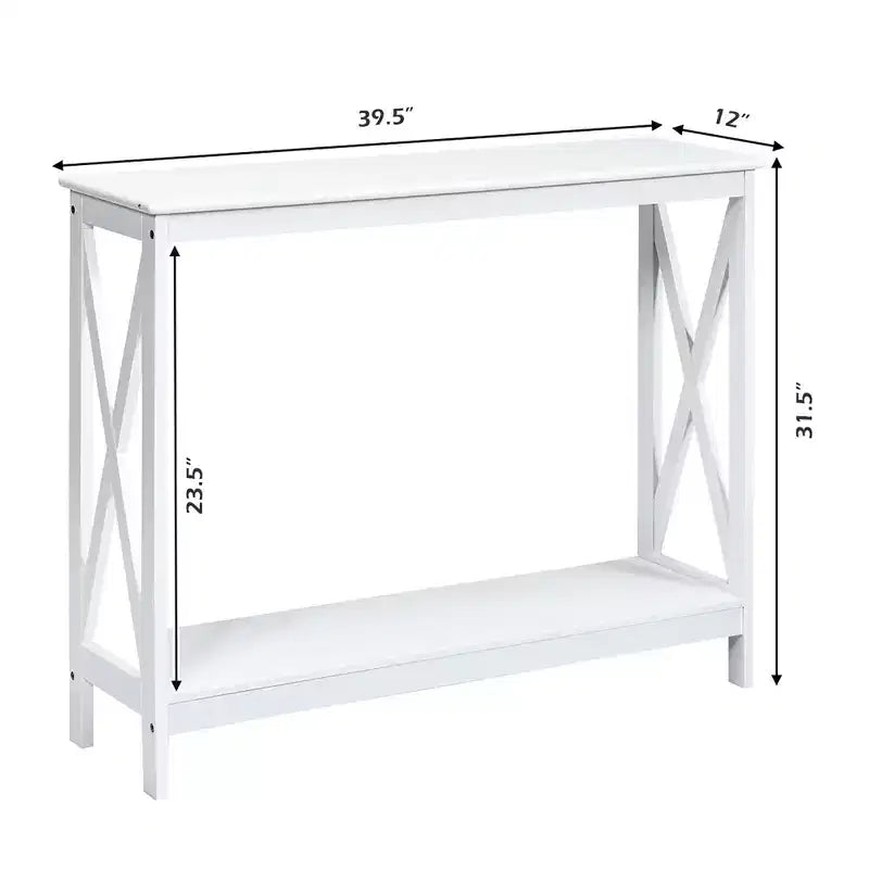 2-Tier Console Table X-Design Bookshelf Sofa Side Accent Table with Shelf - White/Black/Espresso/Wood Grain