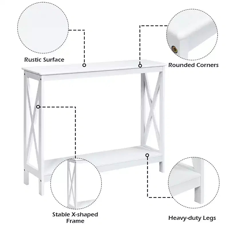 2-Tier Console Table X-Design Bookshelf Sofa Side Accent Table with Shelf - White/Black/Espresso/Wood Grain