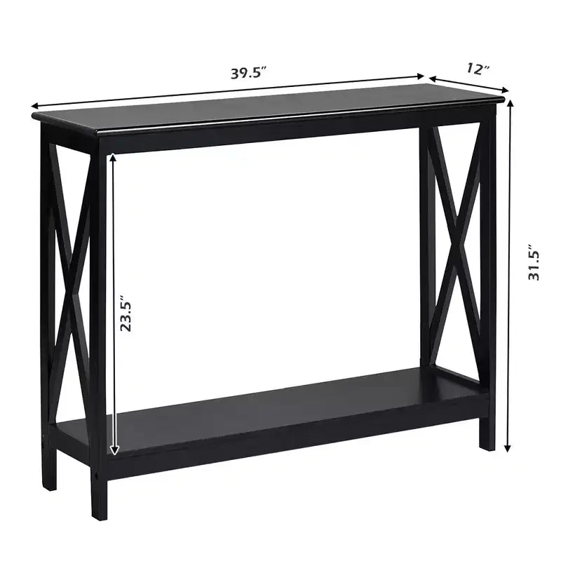2-Tier Console Table X-Design Bookshelf Sofa Side Accent Table with Shelf - White/Black/Espresso/Wood Grain