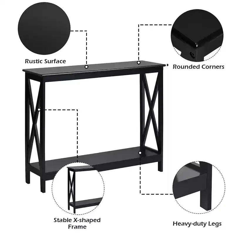 2-Tier Console Table X-Design Bookshelf Sofa Side Accent Table with Shelf - White/Black/Espresso/Wood Grain