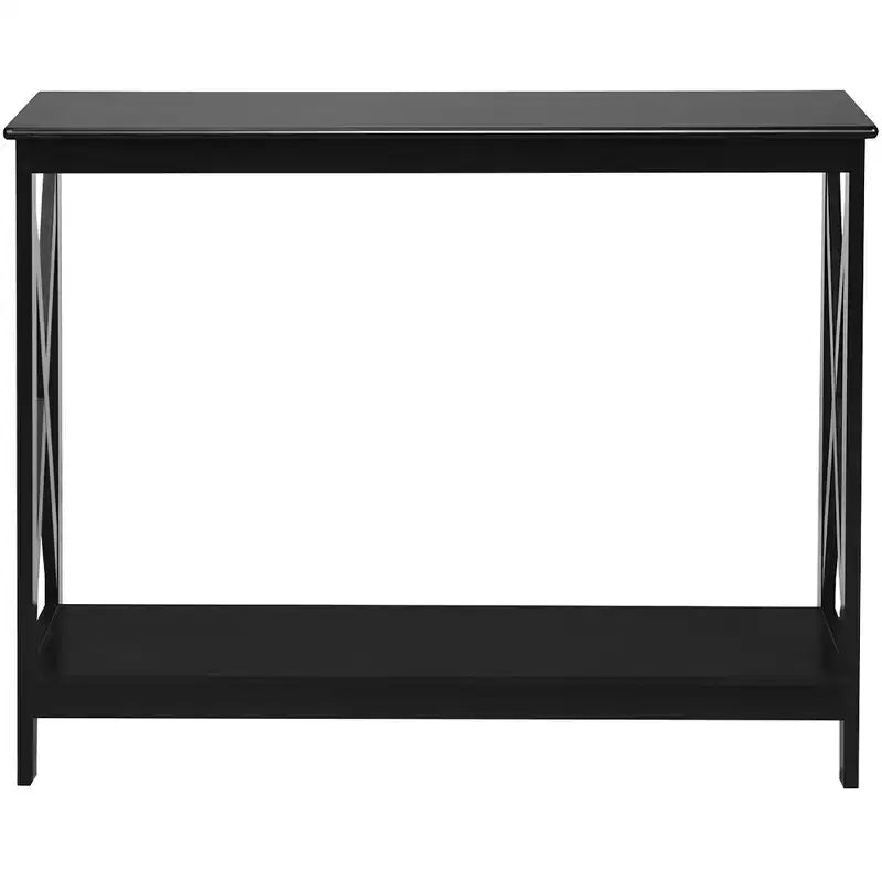 2-Tier Console Table X-Design Bookshelf Sofa Side Accent Table with Shelf - White/Black/Espresso/Wood Grain