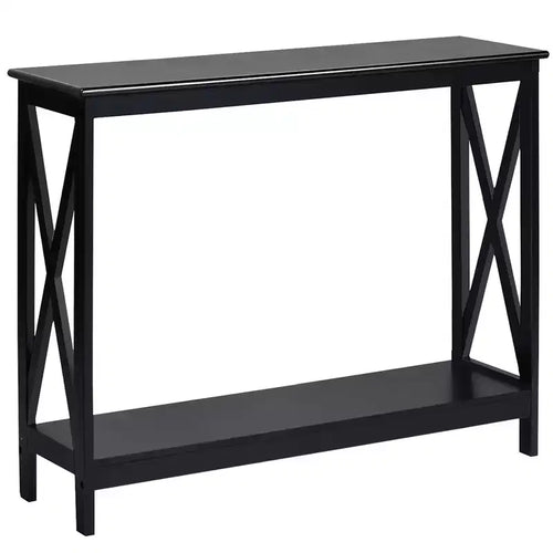 Costway 2-Tier Console Table x-Design Bookshelf Sofa Side Accent Table w/Shelf White\ Black\Espresso\Wood Grain