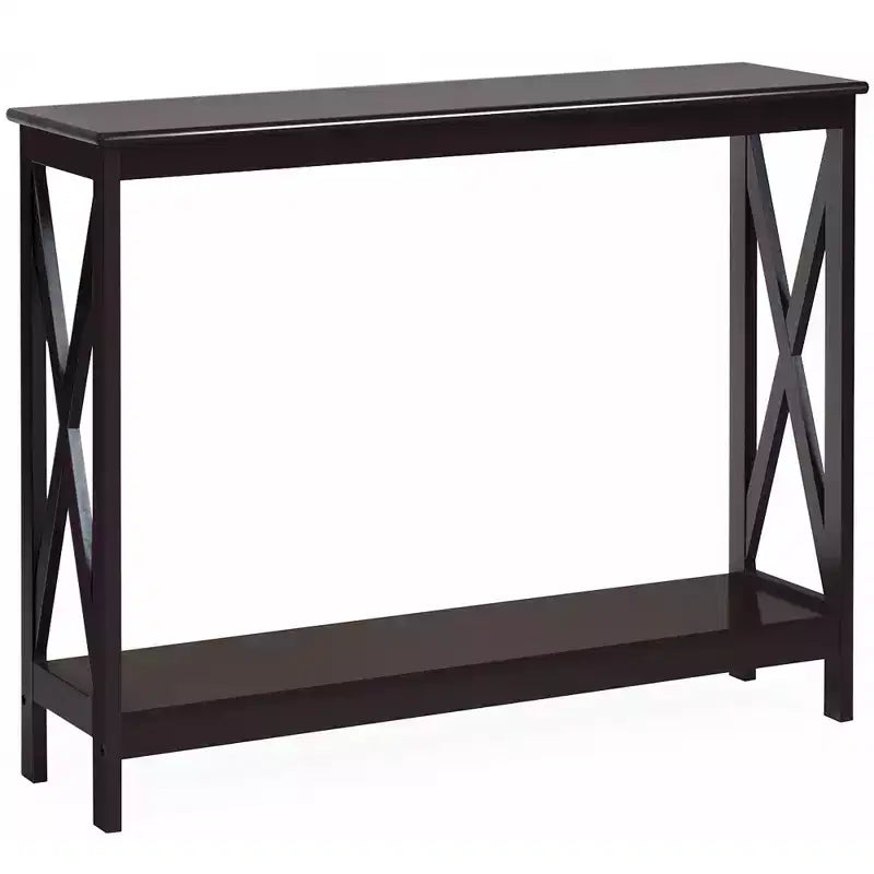 2-Tier Console Table X-Design Bookshelf Sofa Side Accent Table with Shelf - White/Black/Espresso/Wood Grain