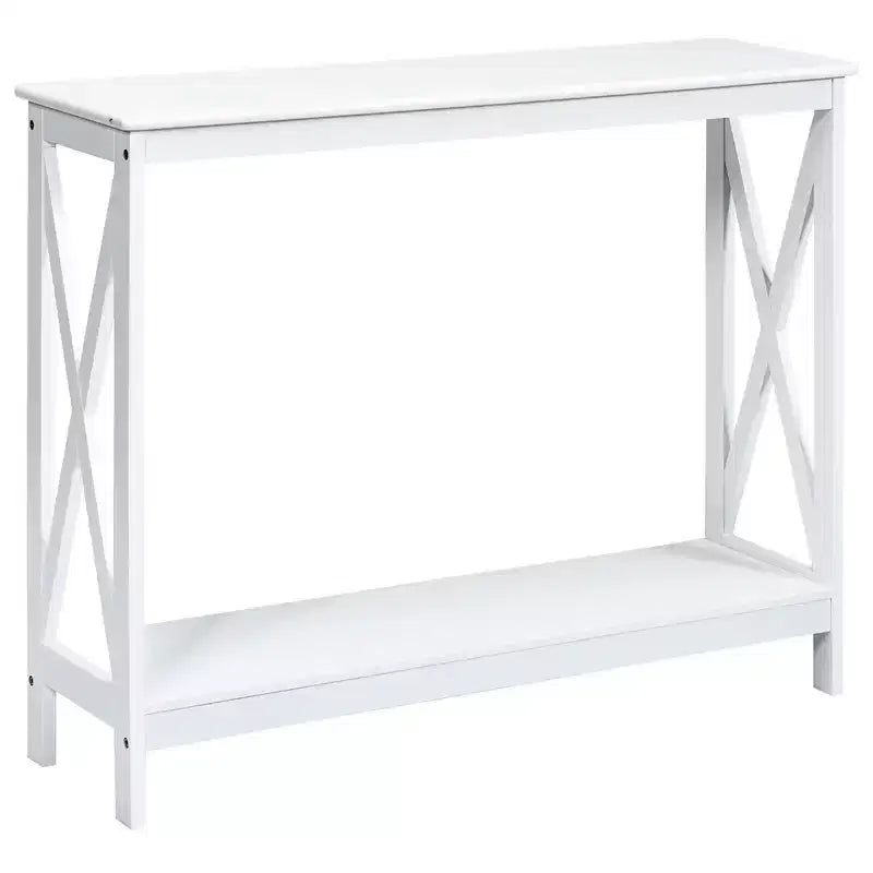 2-Tier Console Table X-Design Bookshelf Sofa Side Accent Table with Shelf - White/Black/Espresso/Wood Grain