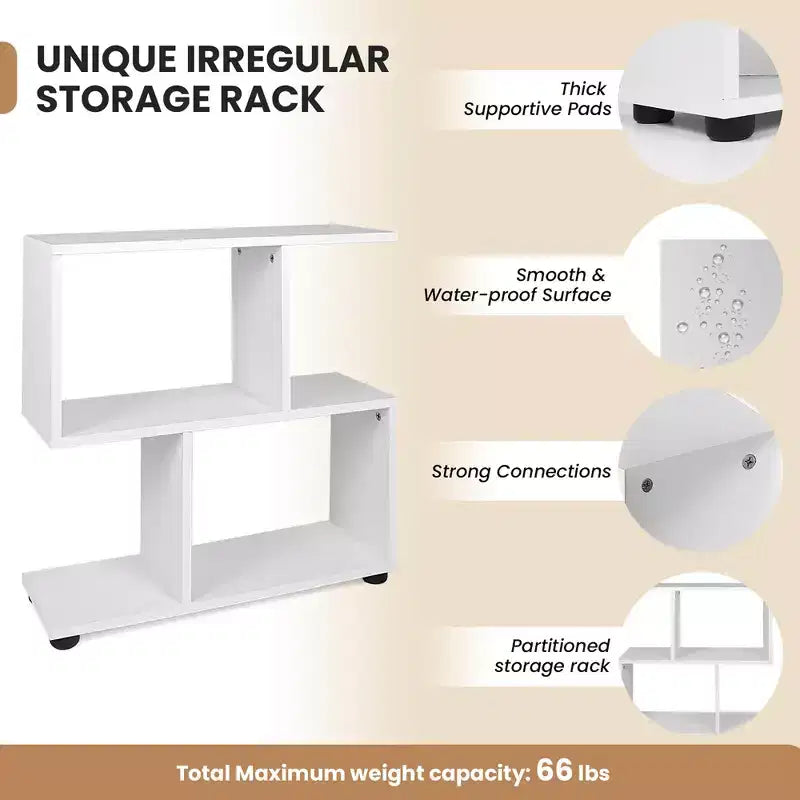 Costway 2-Tier S-Shaped Bookshelf Bookcase Storage Rack Display Shelf with Thick Foot Mats