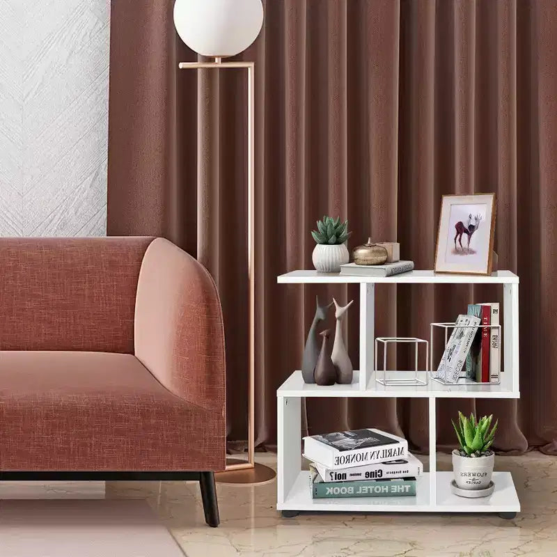 Costway 2-Tier S-Shaped Bookshelf Bookcase Storage Rack Display Shelf with Thick Foot Mats