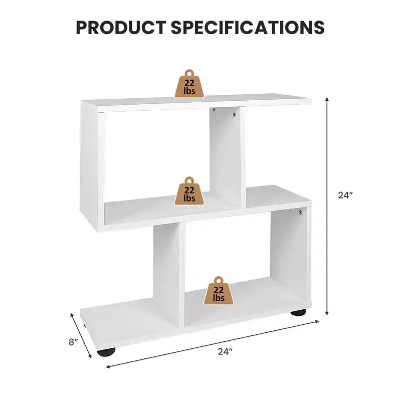Costway 2-Tier S-Shaped Bookshelf Bookcase Storage Rack Display Shelf with Thick Foot Mats