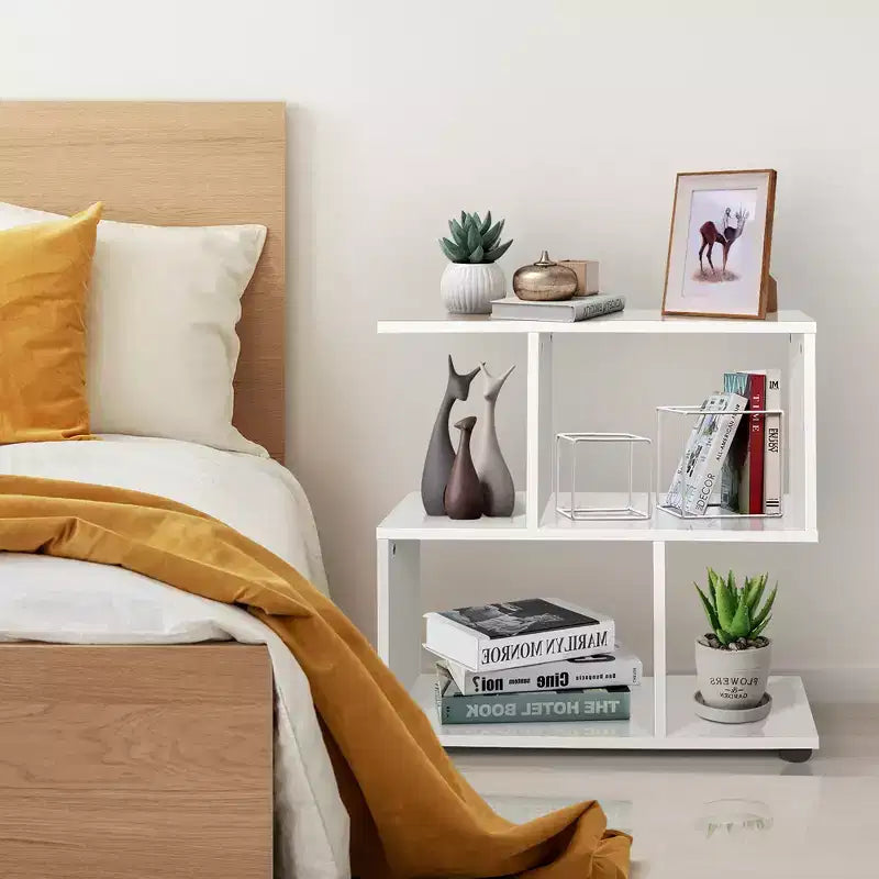 Costway 2-Tier S-Shaped Bookshelf Bookcase Storage Rack Display Shelf with Thick Foot Mats