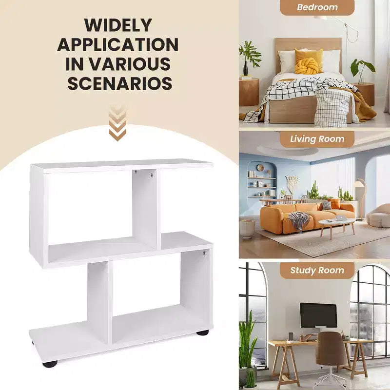 Costway 2-Tier S-Shaped Bookshelf Bookcase Storage Rack Display Shelf with Thick Foot Mats
