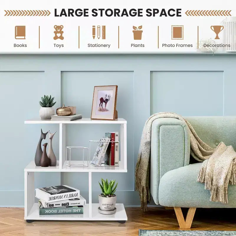 Costway 2-Tier S-Shaped Bookshelf Bookcase Storage Rack Display Shelf with Thick Foot Mats