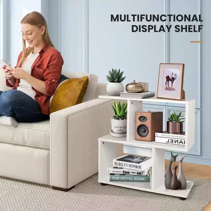 Costway 2-Tier S-Shaped Bookshelf Bookcase Storage Rack Display Shelf with Thick Foot Mats