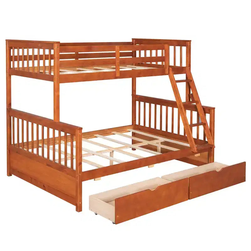 Twin over Full Bunk Bed with Built-in Ladder & Drawers, Pine Wood & MDF Bed Frame, Convertible into Two Beds - ModernLuxe