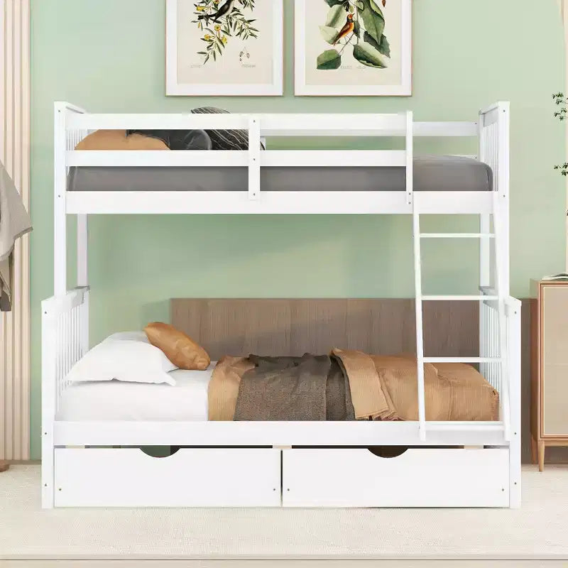 Twin over Full Bunk Bed with Built-in Ladder & Drawers, Pine Wood & MDF Bed Frame, Convertible into Two Beds - ModernLuxe