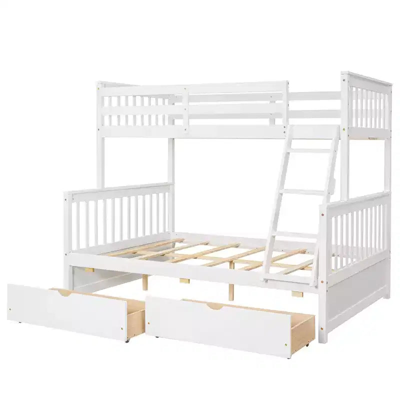 Twin over Full Bunk Bed with Built-in Ladder & Drawers, Pine Wood & MDF Bed Frame, Convertible into Two Beds - ModernLuxe