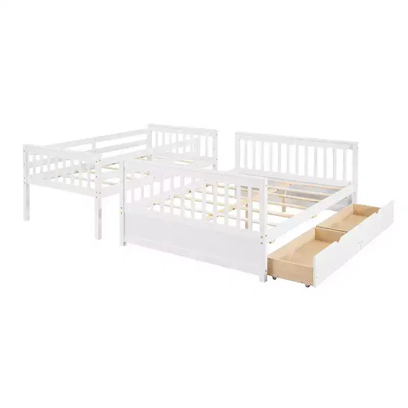 Twin over Full Bunk Bed with Built-in Ladder & Drawers, Pine Wood & MDF Bed Frame, Convertible into Two Beds - ModernLuxe