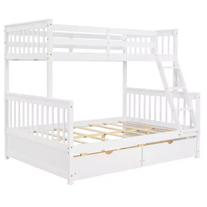 Twin over Full Bunk Bed with Built-in Ladder & Drawers, Pine Wood & MDF Bed Frame, Convertible into Two Beds - ModernLuxe