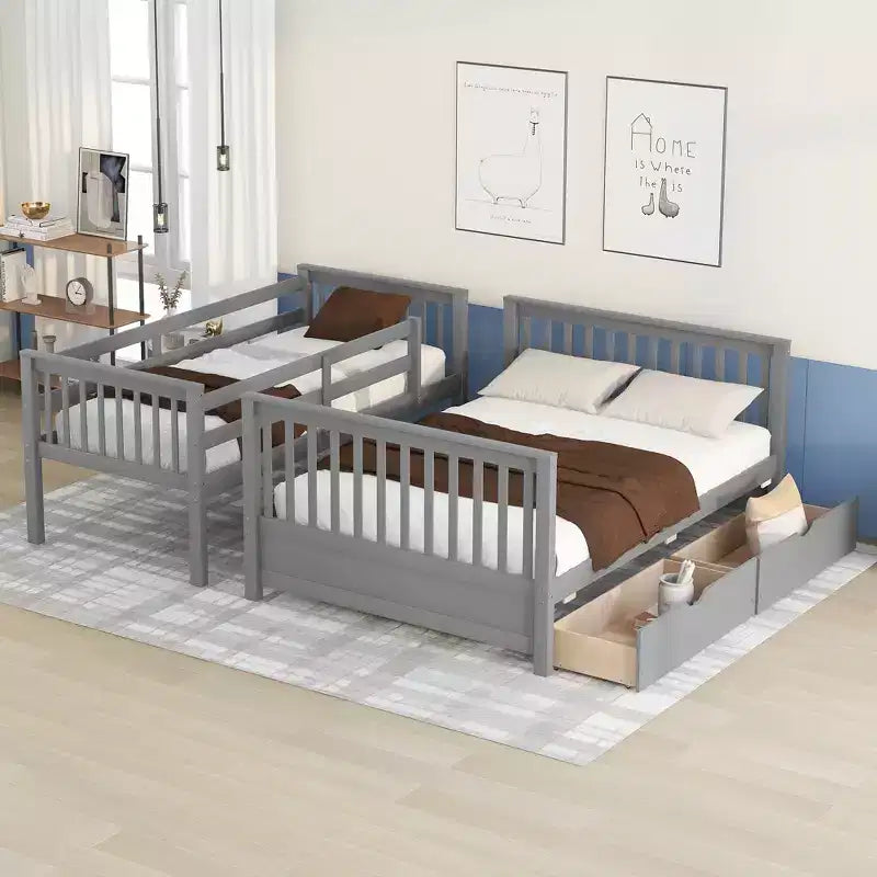 Twin over Full Bunk Bed with Built-in Ladder & Drawers, Pine Wood & MDF Bed Frame, Convertible into Two Beds - ModernLuxe