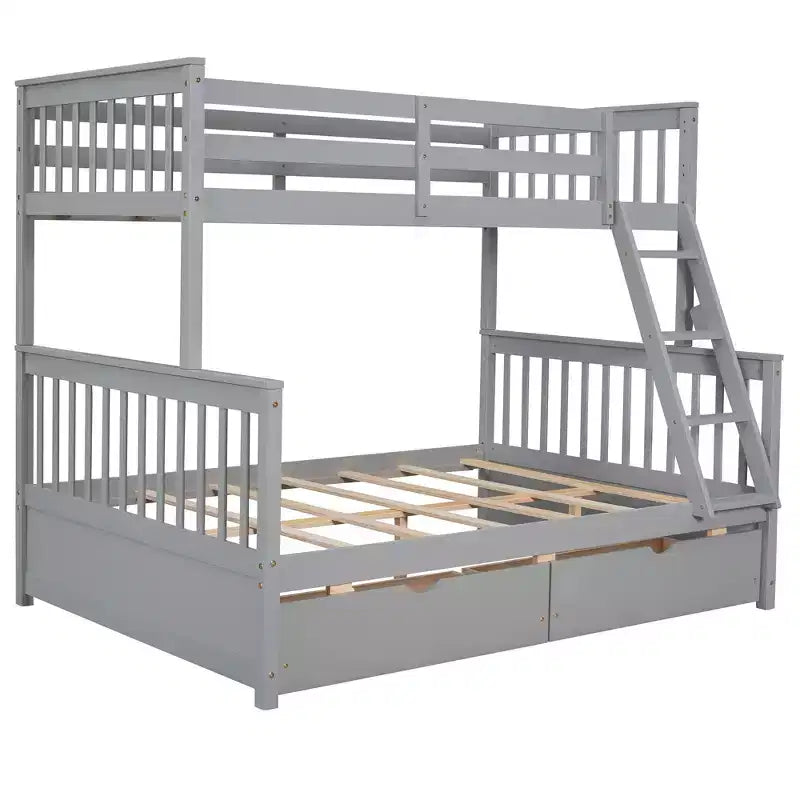 Twin over Full Bunk Bed with Built-in Ladder & Drawers, Pine Wood & MDF Bed Frame, Convertible into Two Beds - ModernLuxe
