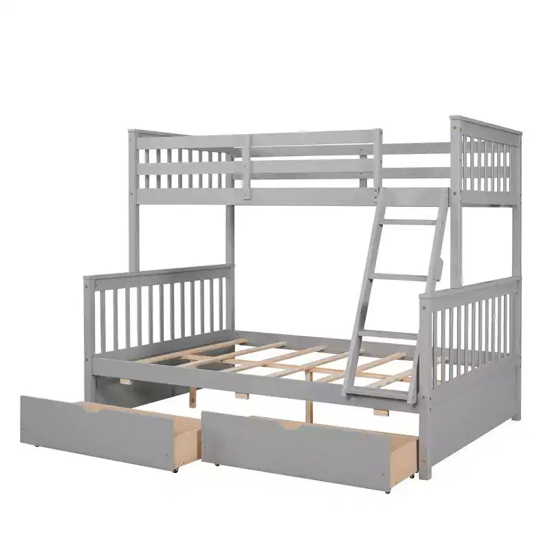 Twin over Full Bunk Bed with Built-in Ladder & Drawers, Pine Wood & MDF Bed Frame, Convertible into Two Beds - ModernLuxe