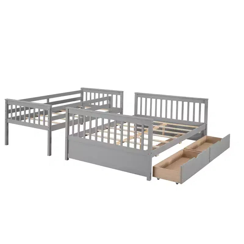 Twin over Full Bunk Bed with Built-in Ladder & Drawers, Pine Wood & MDF Bed Frame, Convertible into Two Beds - ModernLuxe