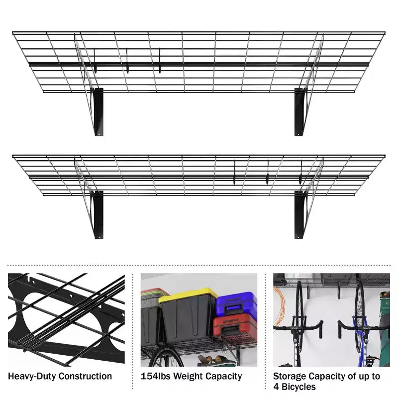 Heavy Duty Bike Rack with 6 Hooks - Stores up to 4 Bikes