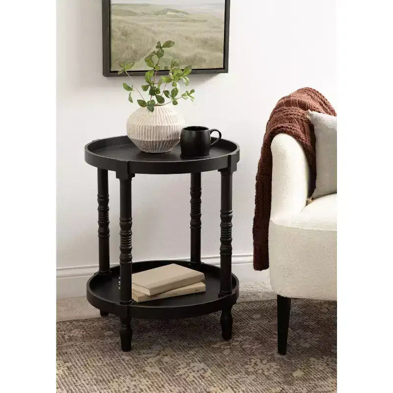 Kate and Laurel Bellport Round Wood Side Table with Shelf