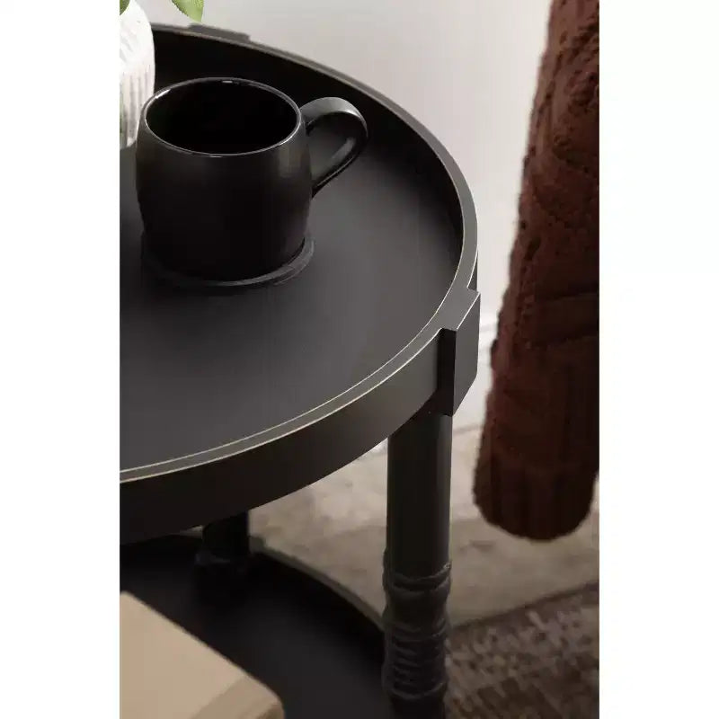 Kate and Laurel Bellport Round Wood Side Table with Shelf