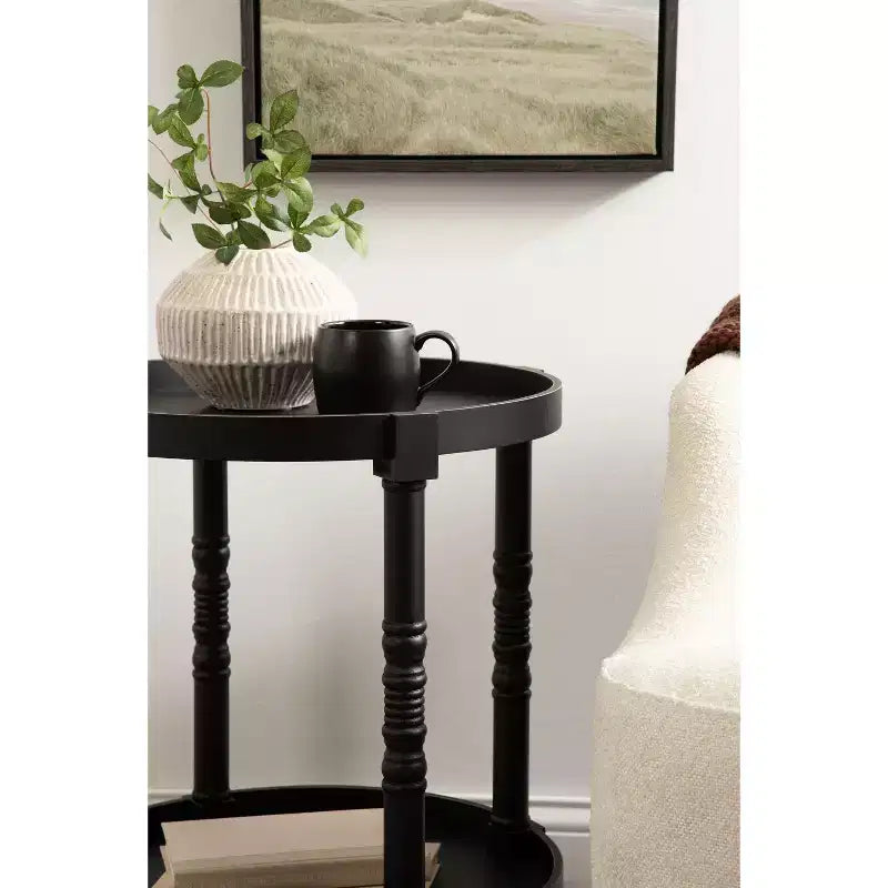 Kate and Laurel Bellport Round Wood Side Table with Shelf