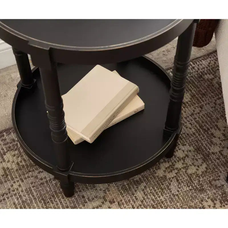 Kate and Laurel Bellport Round Wood Side Table with Shelf