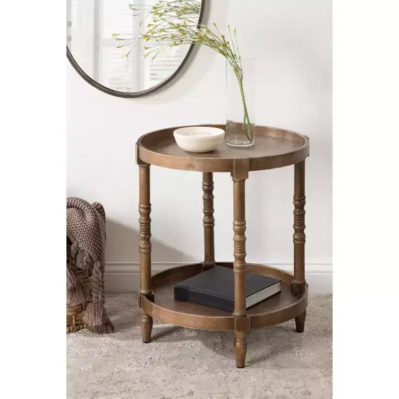 Kate and Laurel Bellport Round Wood Side Table with Shelf