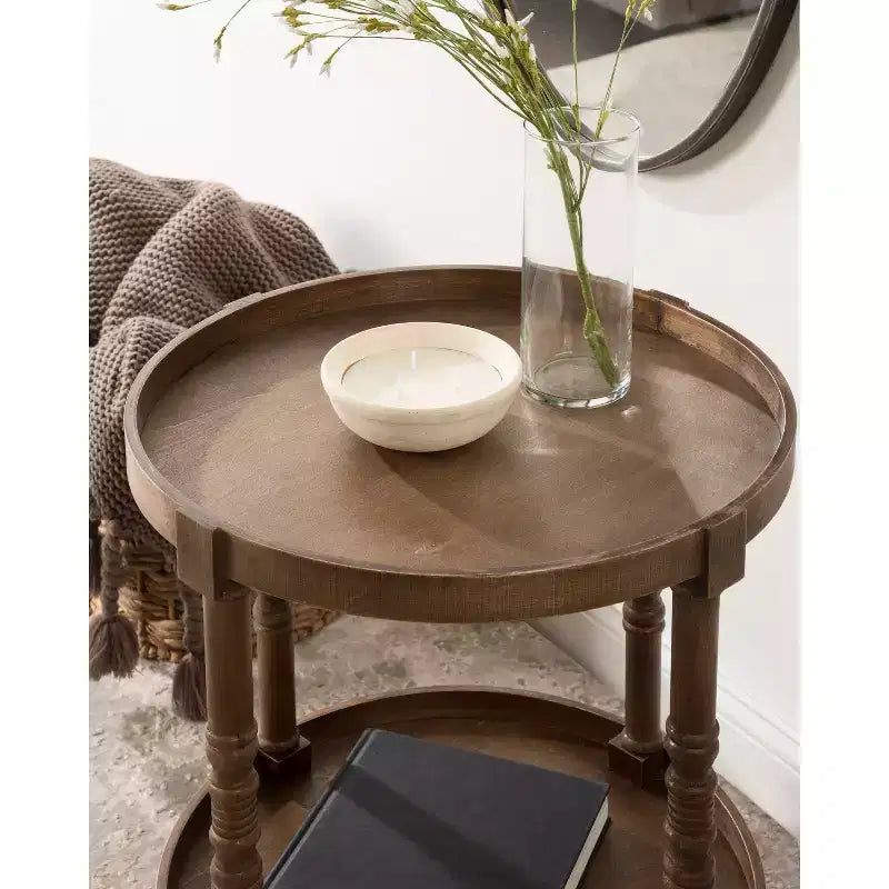 Kate and Laurel Bellport Round Wood Side Table with Shelf