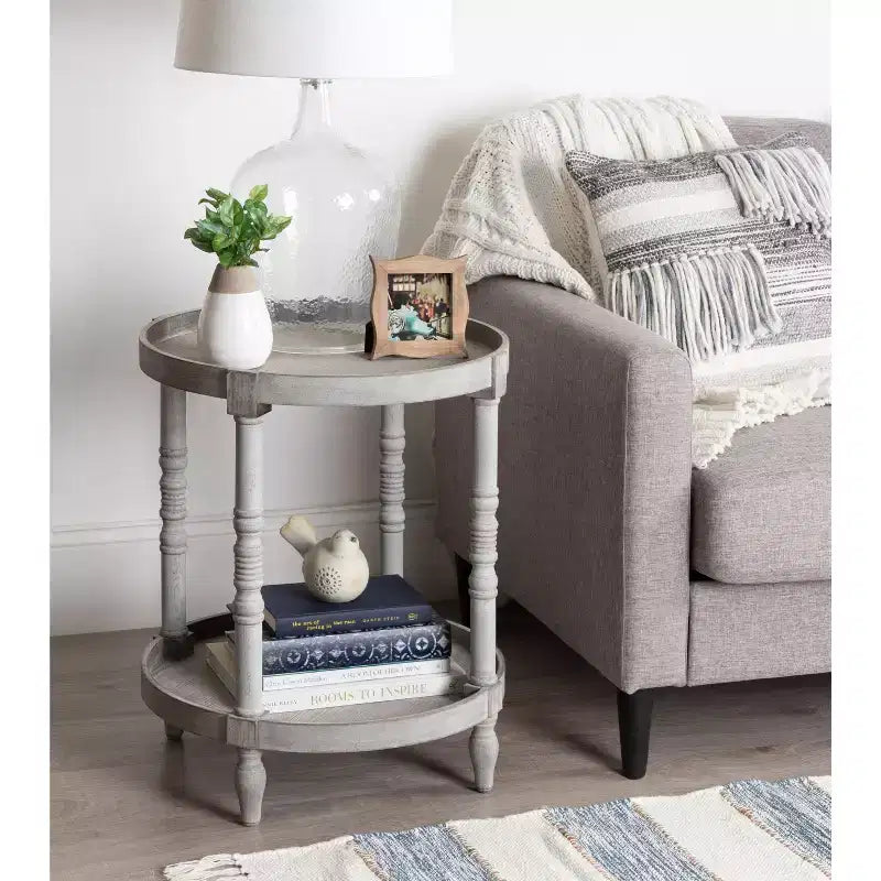 Kate and Laurel Bellport Round Wood Side Table with Shelf